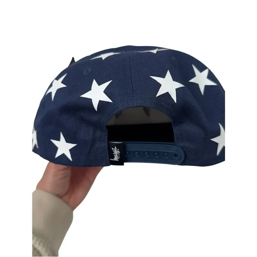 Stussy USA Team Block Cap SnapBack AOP Navy Hat